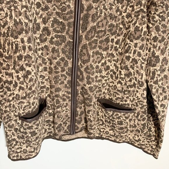 Chico's animal print zipper close long sleeve faux leather detail shirt cardigan - Picture 5 of 10